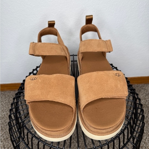UGG Goldenstar Chestnut Suede Platform Sandals Size 12 - Picture 2 of 8